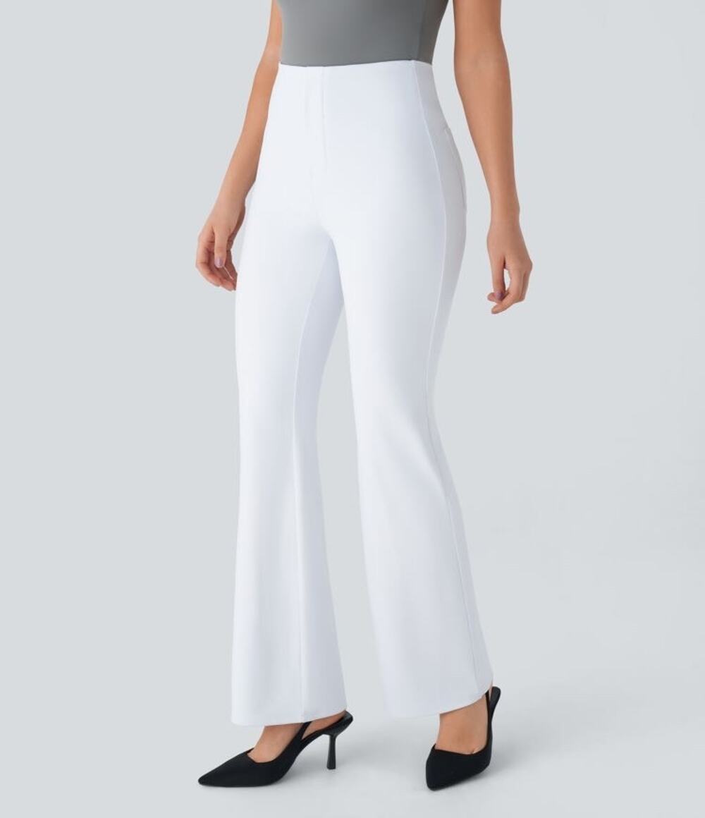 Halara Flex High Waisted Back Side Pocket Slight Flare Work Pants in White XS